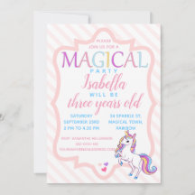 Niedlich Magical Unicorn Rosa Geburtstagseinladung