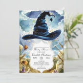 Niedlich Magical Wizard Hat Baby Dusche Einladung (Stehend Vorderseite)