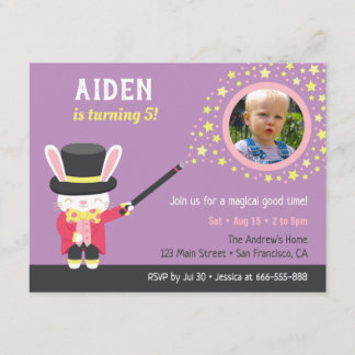 Niedlich Magician Rabbit Foto Kindergeburtstag Par Einladung