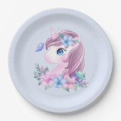 Niedlich & magisch Baby Unicorn in Wasserfarbe Pappteller (Vorderseite)