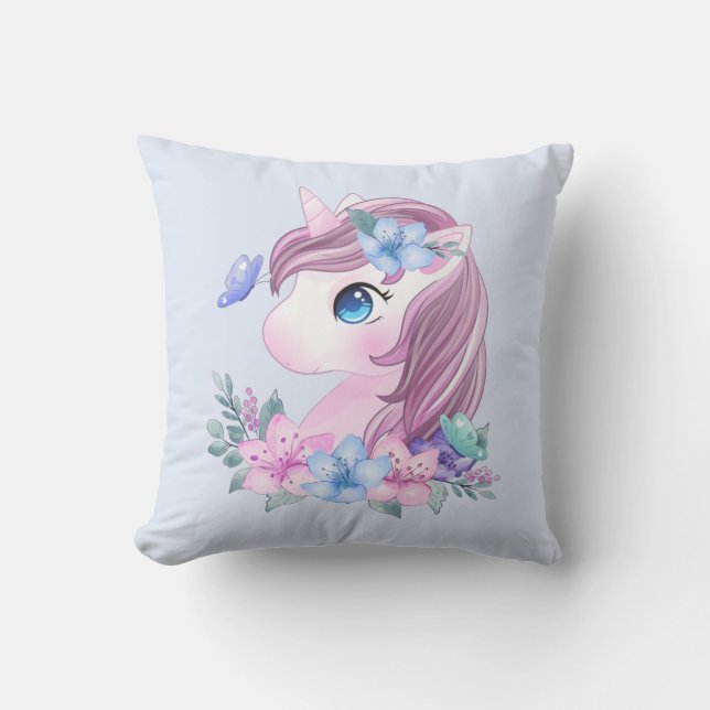Niedlich & magisch Baby Unicorn mit Big Eyes Kissen (Vorderseite)