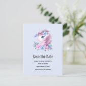 Niedlich & magisch Baby Unicorn Save the Date Einladungspostkarte (Stehend Vorderseite)