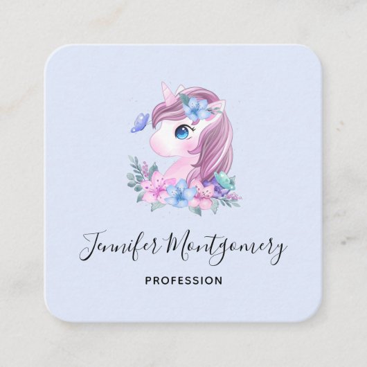 Niedlich & magisch Baby Unicorn Wasserfarbe Quadratische Visitenkarte (Vorderseite)