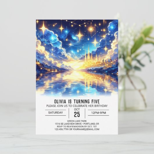Niedlich Magische Celestie Digital Geburtstag Einladung (Stehend Vorderseite)