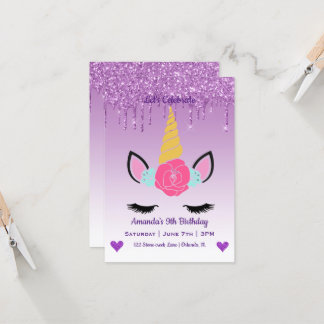 Niedlich Magische Einhorn & Herz Geburtstag Einladung