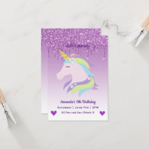 Niedlich Magische Einhorn & Herz Geburtstag Einladung