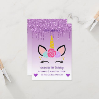Niedlich Magische Einhorn & Herz Geburtstag Einladung