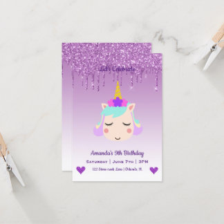 Niedlich Magische Einhorn & Herz Geburtstag Einladung