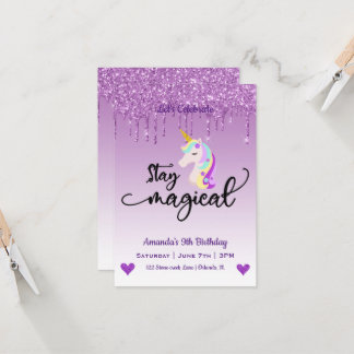 Niedlich Magische Einhorn & Herz Geburtstag Einladung