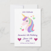 Niedlich Magische Einhorn & Herz Geburtstag Einladung (Vorderseite)