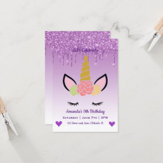 Niedlich Magische Einhorn & Herz Geburtstag Einladung