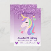 Niedlich Magische Einhorn & Herz Geburtstag Einladung (Vorne/Hinten)
