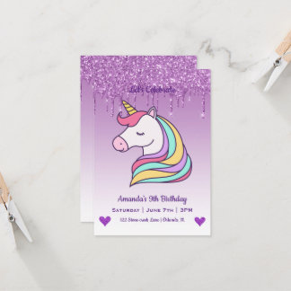 Niedlich Magische Einhorn & Herz Geburtstag Einladung