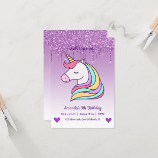 Niedlich Magische Einhorn & Herz Geburtstag Einladung