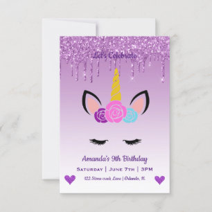 Niedlich Magische Einhorn & Herz Geburtstag Einladung