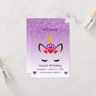 Niedlich Magische Einhorn & Herz Geburtstag Einladung