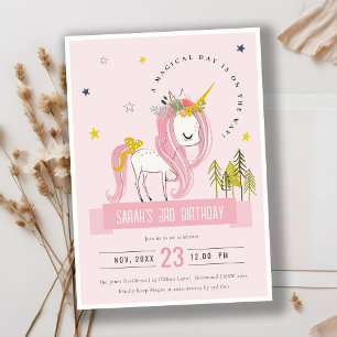 Niedlich Magische Einhorn Rosa Rosa Kindergeburtst Einladung