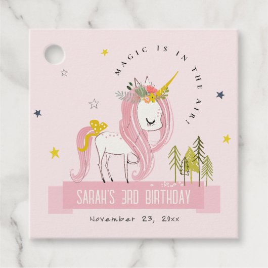 Niedlich Magische Einhorn Rosa Rosa Kindergeburtst Geschenkanhänger (Vorderseite)
