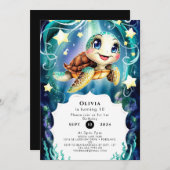Niedlich Magische Meeresschildkröte Geburtstag Einladung (Vorne/Hinten)