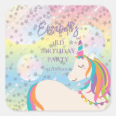 Niedlich Magische Rainbow Unicorn Girl Birthday Pa Quadratischer Aufkleber (Vorderseite)
