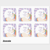 Niedlich Magische Rainbow Unicorn Girl Birthday Pa Quadratischer Aufkleber (Blatt)