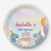 Niedlich Magischer Regenbogen Dino Einhorn Geburts Pappteller (Vorderseite)