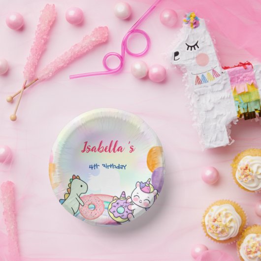 Niedlich Magischer Regenbogen Dino Einhorn Geburts Pappteller (Party)