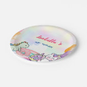 Niedlich Magischer Regenbogen Dino Einhorn Geburts Pappteller (Schrägansicht)