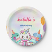 Niedlich Magischer Regenbogen Dino Einhorn Geburts Pappteller (Vorderseite)