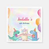 Niedlich Magischer Regenbogen Dino Einhorn Geburts Serviette (Vorderseite)