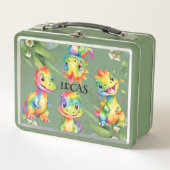 Niedlich Magischer Regenbogen Dinosaur Happy Birth Metall Brotdose (Vorderseite)