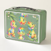 Niedlich Magischer Regenbogen Dinosaur Happy Birth Metall Brotdose (Rückseite)