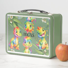 Niedlich Magischer Regenbogen Dinosaur Happy Birth Metall Brotdose