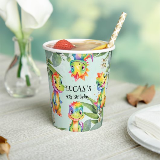 Niedlich Magischer Regenbogen Dinosaur Happy Birth Pappbecher (In Situ)