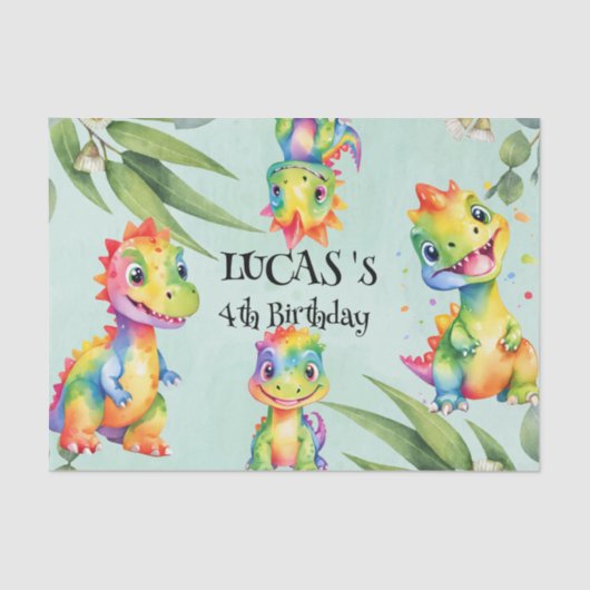 Niedlich Magischer Regenbogen Dinosaur Happy Birth Seidenpapier (Vorderseite)