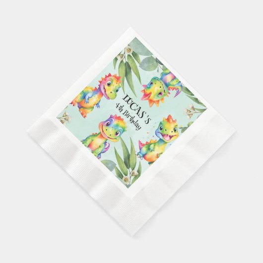 Niedlich Magischer Regenbogen Dinosaur Happy Birth Serviette (Ecke)