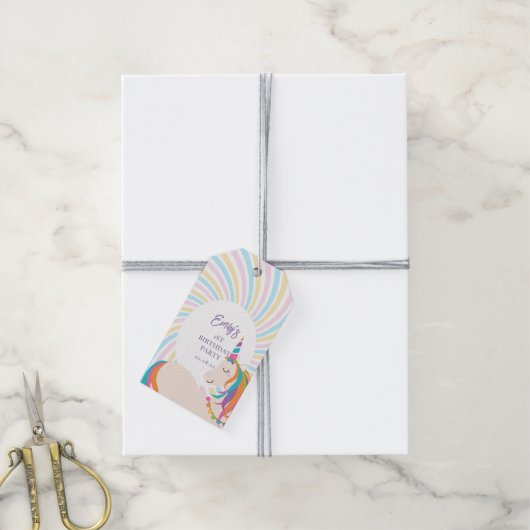 Niedlich Magischer Regenbogen Einhorn Girl 1. Gebu Geschenkanhänger (Mit Garn)