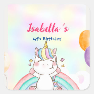 Niedlich Magischer Regenbogen Unicorn Happy Birthd Quadratischer Aufkleber