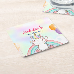 Niedlich Magischer Regenbogen Unicorn Happy Birthd Rechteckiger Pappuntersetzer