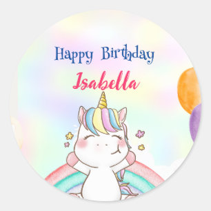 Niedlich Magischer Regenbogen Unicorn Happy Birthd Runder Aufkleber