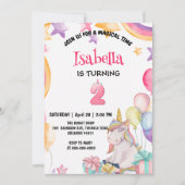 Niedlich Magisches Regenbogen Einhorn 2. Geburtsta Einladung (Vorderseite)