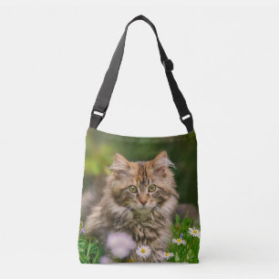 Niedlich Maine Coon Kitten Cat Blume Wiese Foto au Tragetaschen Mit Langen Trägern