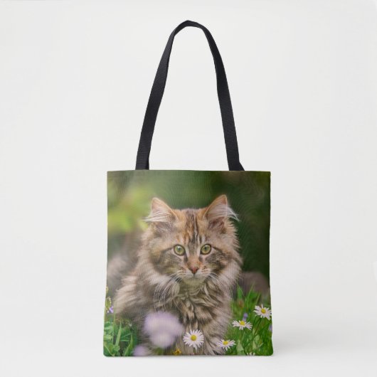 Niedlich Maine Coon Kitten Cat Blume Wiese - Shopp Tasche (Vorderseite)