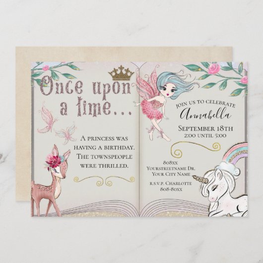 Niedlich Mairy Tale Glitzer Fairy Garden Einladung (Vorne/Hinten)