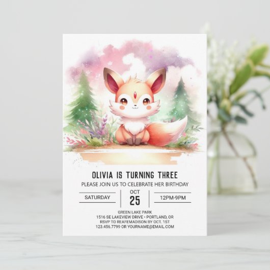 Niedlich Majestic Fox Geburtstag digital Einladung (Stehend Vorderseite)