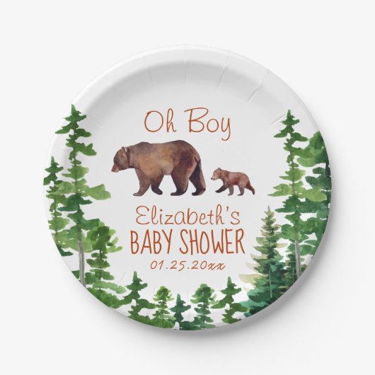 Niedlich Mama Baby Bear Boy Baby Dusche Pappteller (Vorderseite)