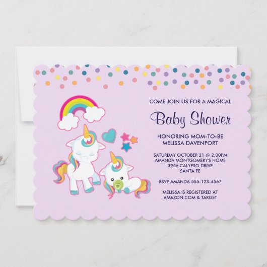 Niedlich Mama & Baby Unicorn Magical Baby Shower Einladung (Vorderseite)