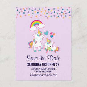 Niedlich Mama & Baby Unicorn Magisch Save the Date Postkarte