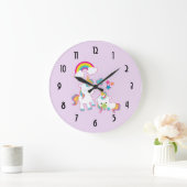 Niedlich Mama & Baby Unicorn Magische Illustration Große Wanduhr (Zuhause)