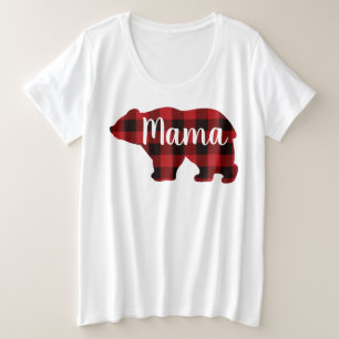 Niedlich Mama Bären Design Rote karierte Mütter Ta Große Größe T-Shirt